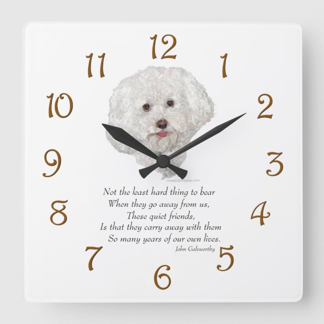 Bichon Frise Rainbow Bridge Square Wall Clock (Front)