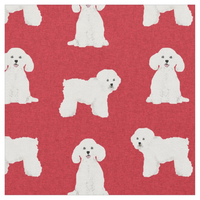Bichon Frise red dog christmas Fabric (Close Up)
