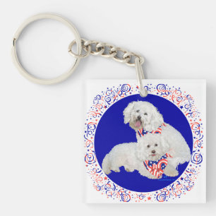 Bichon Frise Red White Blue Key Ring