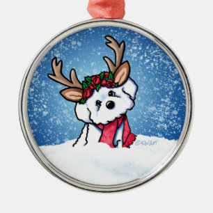 Bichon Frise Reindeer Christmas Metal Ornament