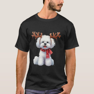 Bichon Frise Reindeer Santa Hat Xmas Lights Christ T-Shirt
