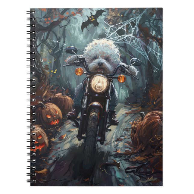 Bichon Frise Riding Motorcycle Halloween Scary Notebook (Front)