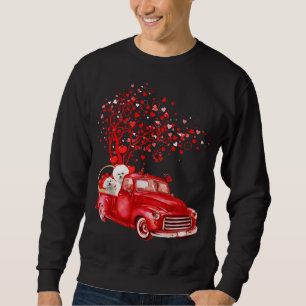 Bichon Frise Riding Red Truck Valentine Butterfly  Sweatshirt