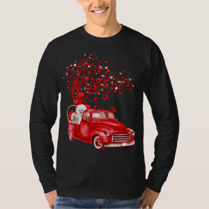 Bichon Frise Riding Red Truck Valentine Butterfly T-Shirt