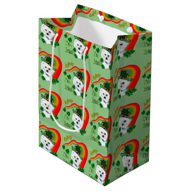 Bichon Frise Saint Patricks Day Medium Gift Bag (Front Angled)