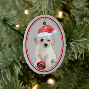 Bichon Frise Santa Hat Christmas Ornament