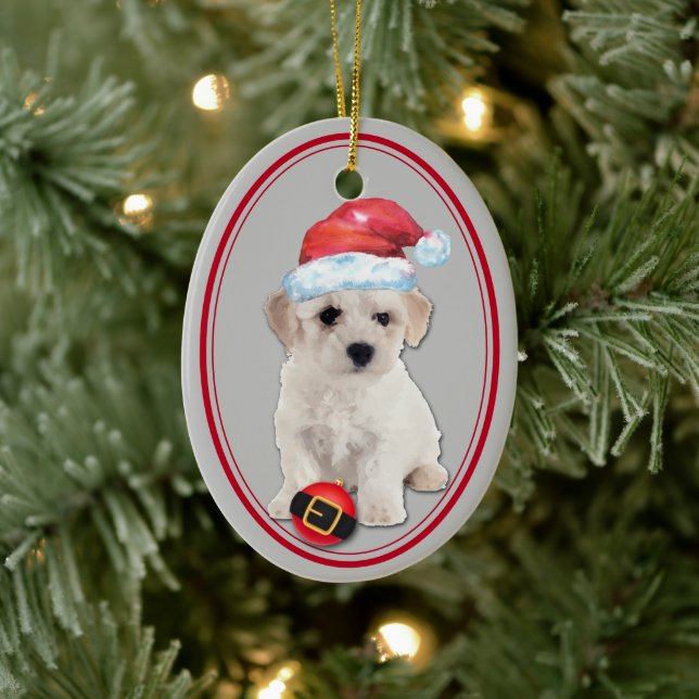Bichon Frise Santa Hat Christmas Ornament (Tree)