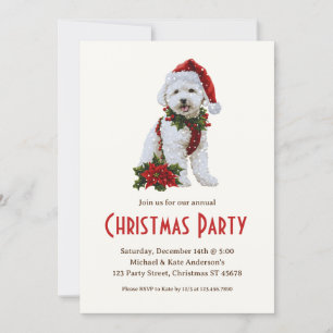 Bichon Frise Santa Hat White Dog Christmas Party Invitation