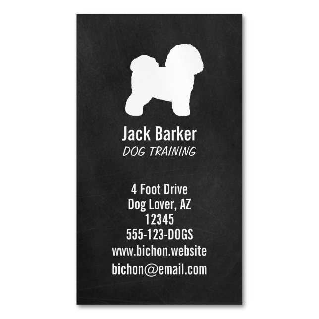 Bichon Frise Silhouette Dog Breed Vertical Magnetic Business Card (Front Vertical)