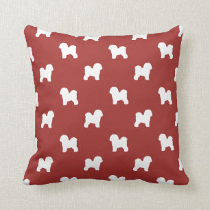 Bichon Frise Silhouettes Pattern Red Cushion