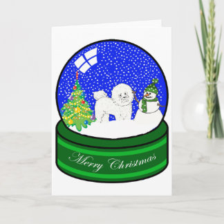 bichon frise snow globe holiday card