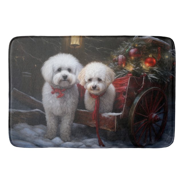 Bichon Frise Snowy Sleigh Christmas Decor Bath Mat (Front)