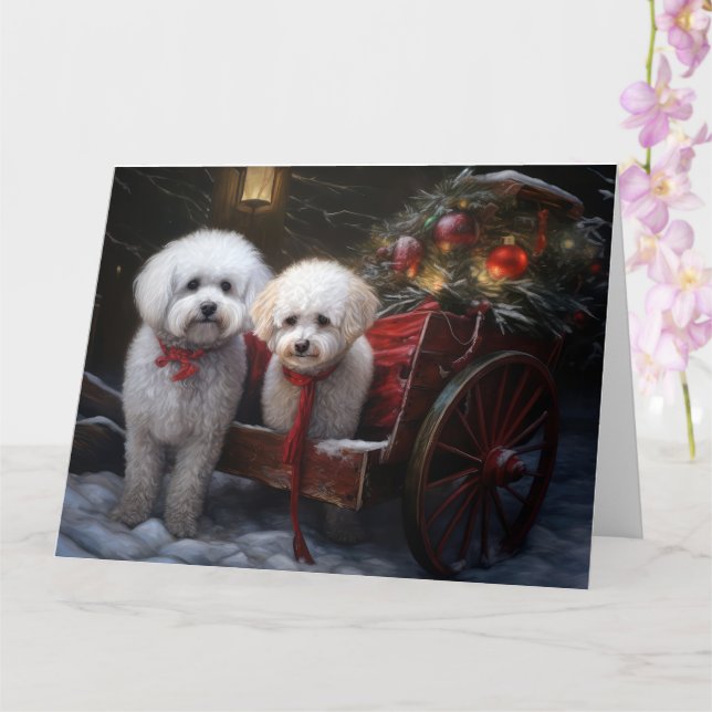 Bichon Frise Snowy Sleigh Christmas Decor Card (Orchid)