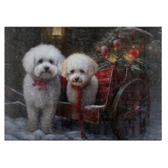 Bichon Frise Snowy Sleigh Christmas Decor Cutting Board (Front)