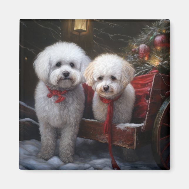 Bichon Frise Snowy Sleigh Christmas Decor Magnet (Front)