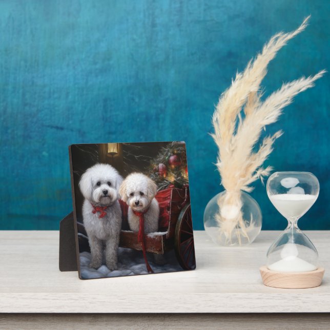 Bichon Frise Snowy Sleigh Christmas Decor Plaque (Insitu)