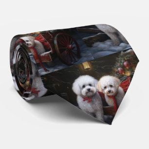 Bichon Frise Snowy Sleigh Christmas Decor Tie