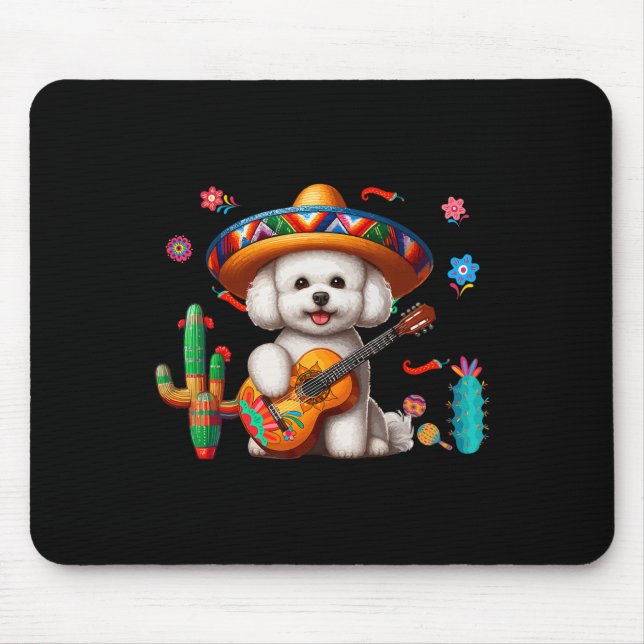 Bichon Frise Sombrero Mexican Guitar Cinco De Mayo Mouse Pad (Front)