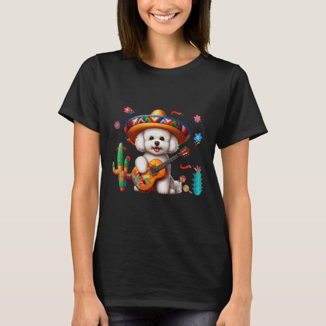 Bichon Frise Sombrero Mexican Guitar Cinco De Mayo T-Shirt (Front)