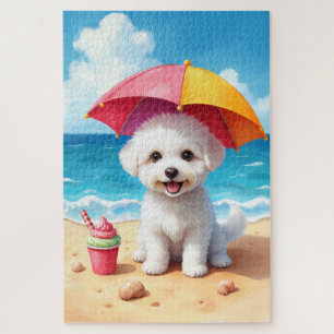 Bichon Frise Summer Beach Scene Jigsaw Puzzle