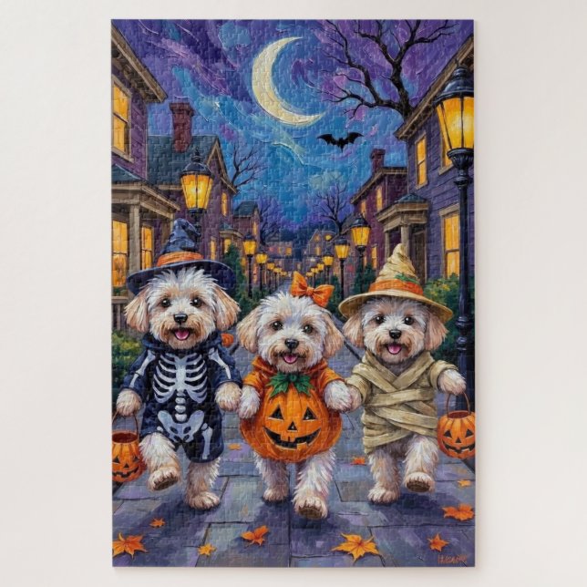 Bichon Frise Trick-or-Treating Halloween Costumes Jigsaw Puzzle (Vertical)