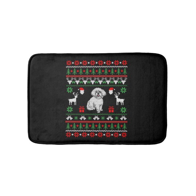 Bichon Frise Ugly Christmas Sweater Bath Mat (Front)