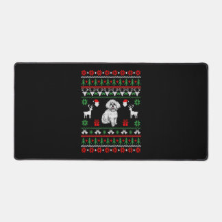 Bichon Frise Ugly Christmas Sweater Desk Mat