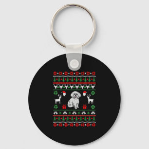 Bichon Frise Ugly Christmas Sweater Key Ring