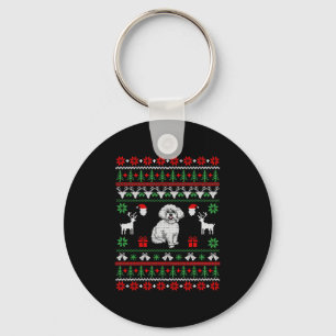 Bichon Frise Ugly Christmas Sweater Key Ring