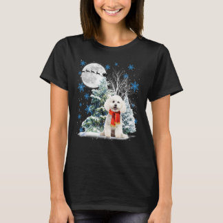 Bichon Frise Under Moonlight Snow Christmas Pajama T-Shirt