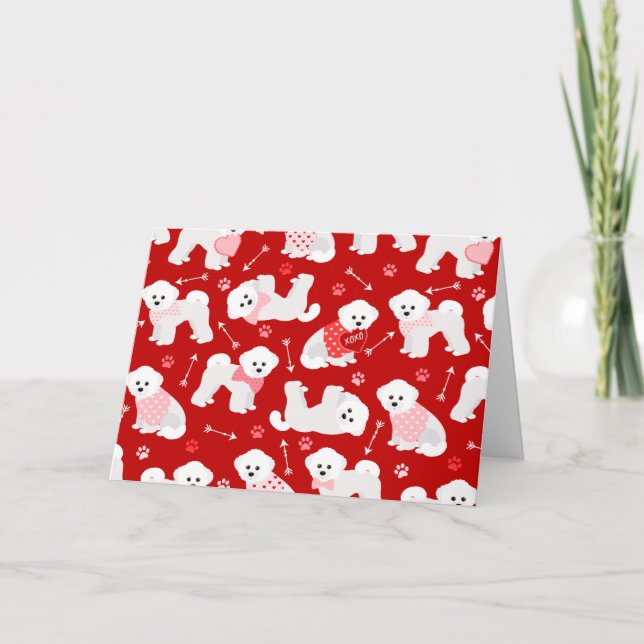 Bichon Frise Valentine Pattern Holiday Card (Front)