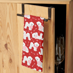 Bichon Frise Valentine Pattern Kitchen Towel