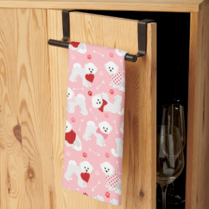 Bichon Frise Valentine Pattern Tea Towel