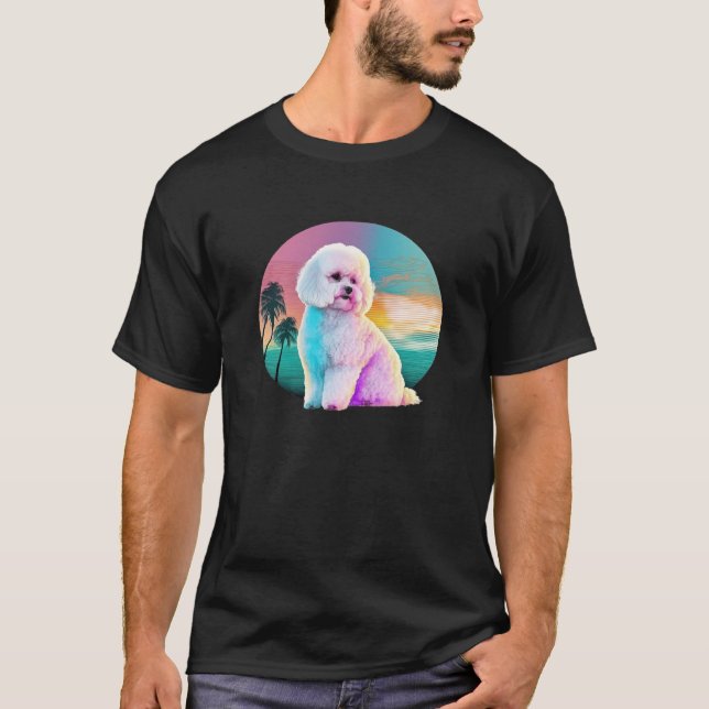 Bichon Frise Vaporwave Retrowave Aesthetic T-Shirt (Front)
