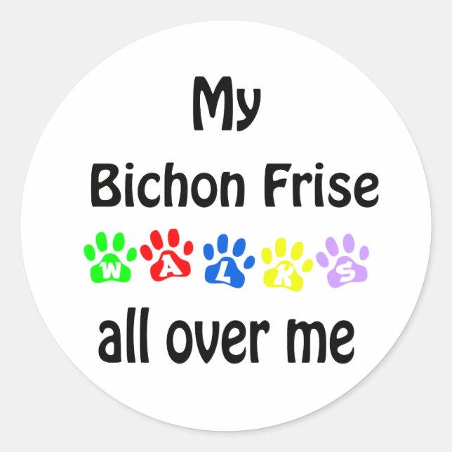 Bichon Frise Walks Design Classic Round Sticker (Front)