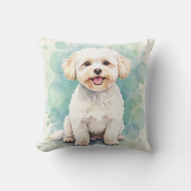 Bichon Frise Watercolor Bubble Pattern Art Cushion (Front)