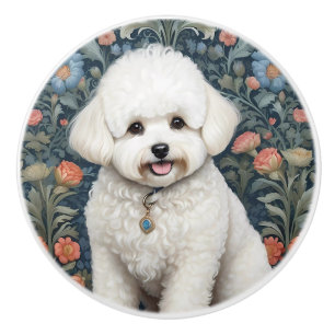 Bichon Frisé William Morris Inspired Floral Ceramic Knob