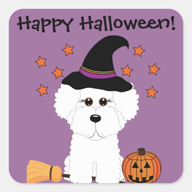 Bichon Frise Witch Customisable Halloween Stickers (Front)