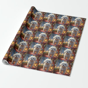 Bichon Frise With Christmas Lights Holiday Wrapping Paper