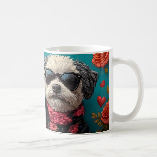 Bichon Frise With Heart Roses Valentine's Day Coffee Mug (Right)