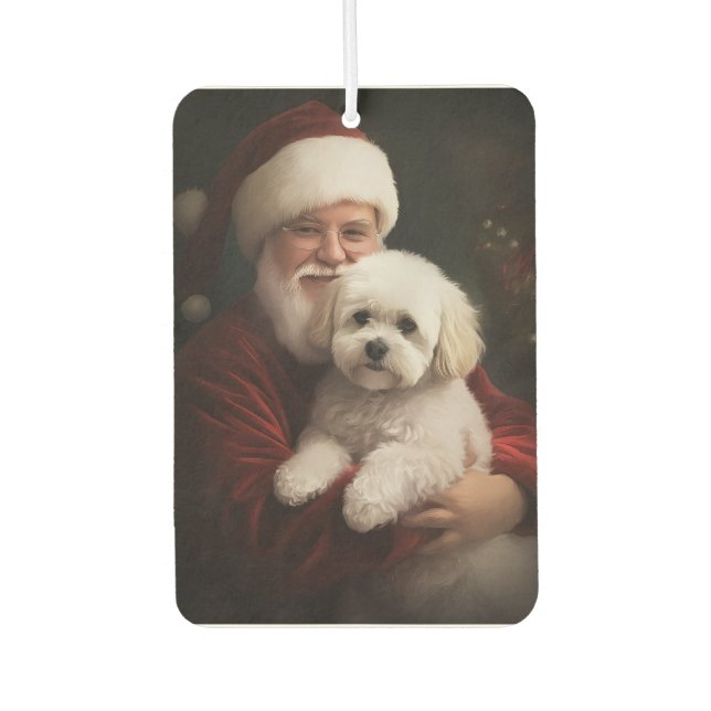 Bichon Frise with Santa Claus Festive Christmas  Car Air Freshener (Front)