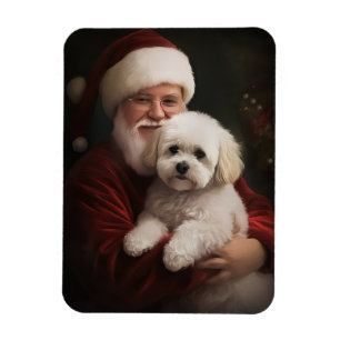 Bichon Frise with Santa Claus Festive Christmas  Magnet