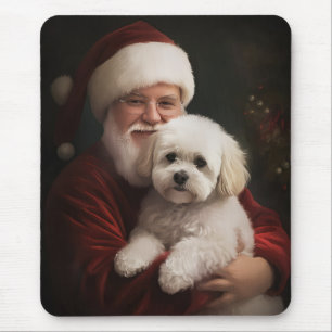 Bichon Frise with Santa Claus Festive Christmas  Mouse Pad