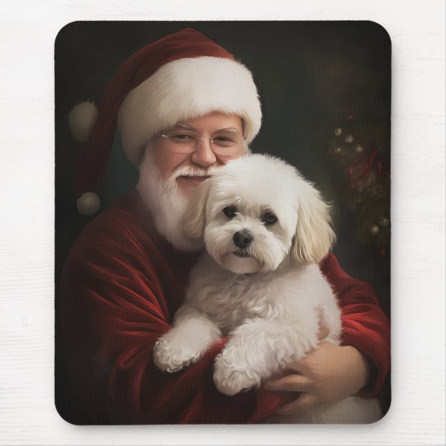 Bichon Frise with Santa Claus Festive Christmas  Mouse Pad (Front)