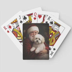 Bichon Frise with Santa Claus Festive Christmas Playing Cards