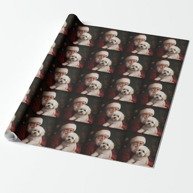 Bichon Frise with Santa Claus Festive Christmas  Wrapping Paper (Unrolled)