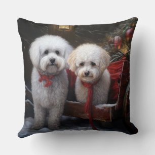 Bichon Frise's Snowy Sleigh Christmas Decor Cushion