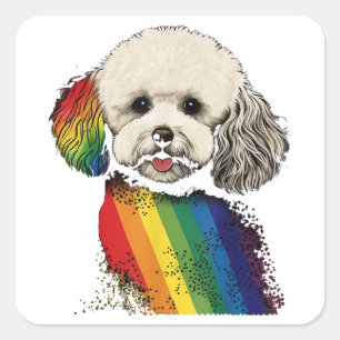 Bichon Gay Pride Dog LGBT Rainbow Flag on Bichon F Square Sticker