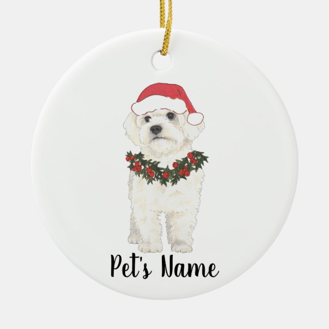 Bichon Havanese Maltese Ceramic Christmas Ornament (Front)
