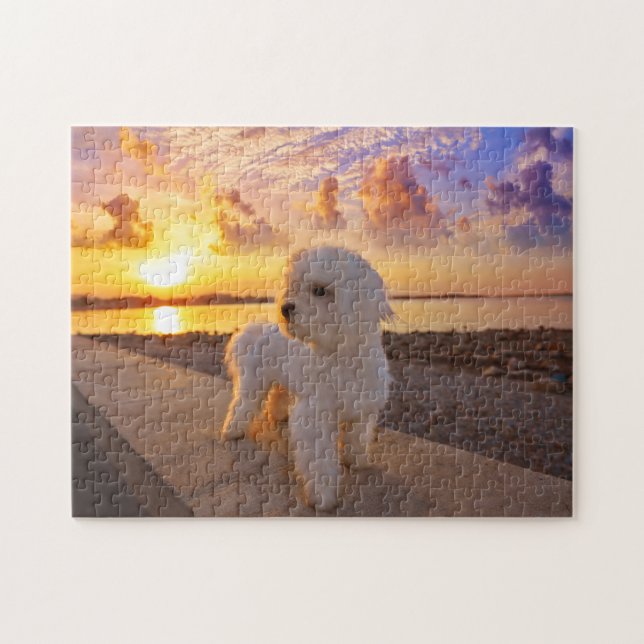 Bichon on the Beach Your Pet Photo Personalised Jigsaw Puzzle (Horizontal)